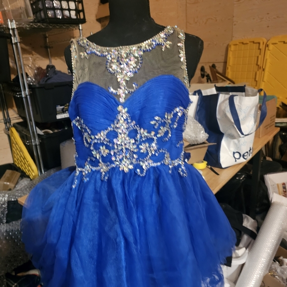Royal Blue Beaded Tulle Party Dress Needs New Clasp Sewn On - Picture 2 of 3